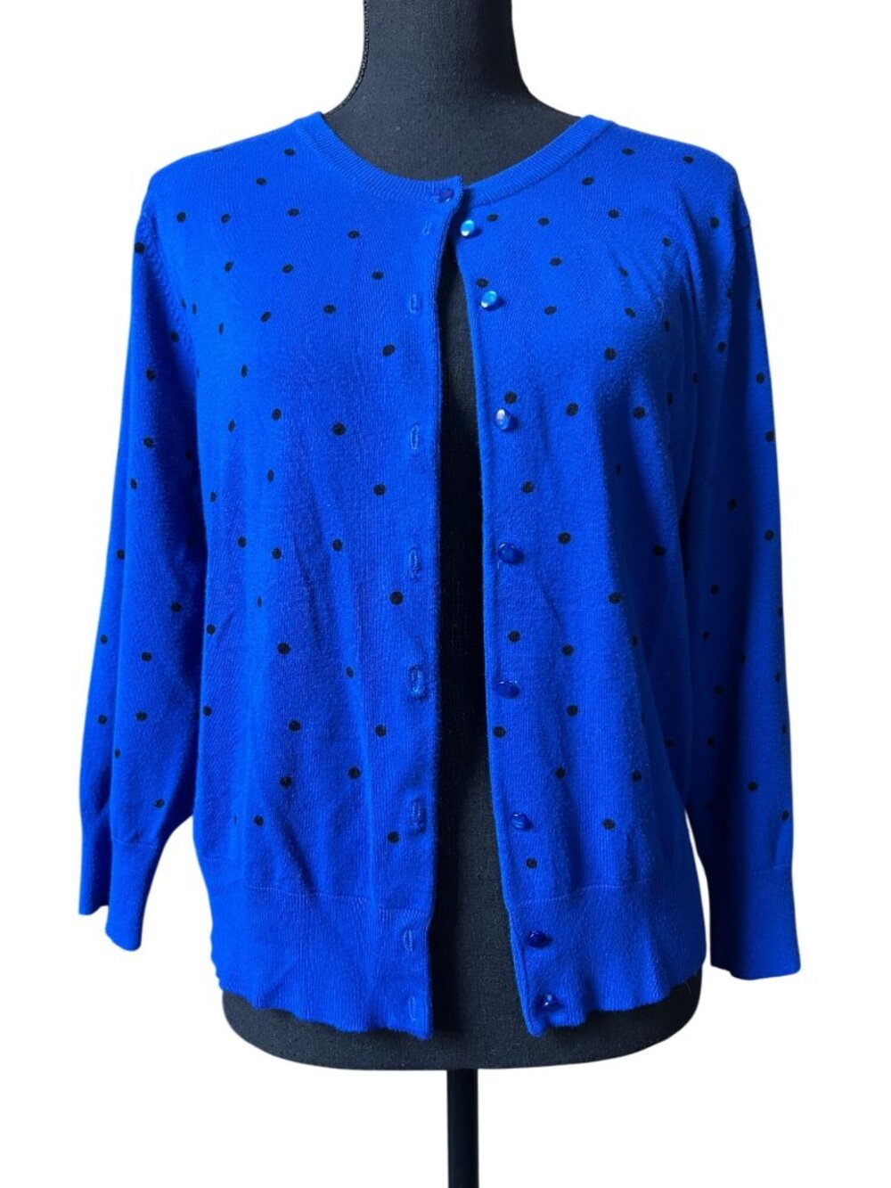 Women's Anthropologie Cable & Gauge Royal Blue Polka Dot Cardigan Sweater XL